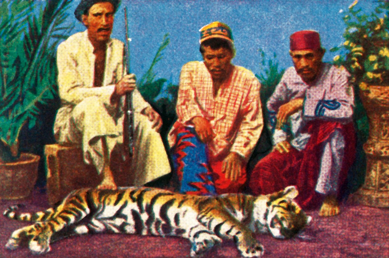 Jegere med død tiger på Sumatra, c1928. av Unbekannt