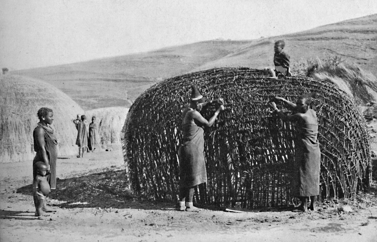 Hyttebygning i Zululand, 1912 av Unbekannt