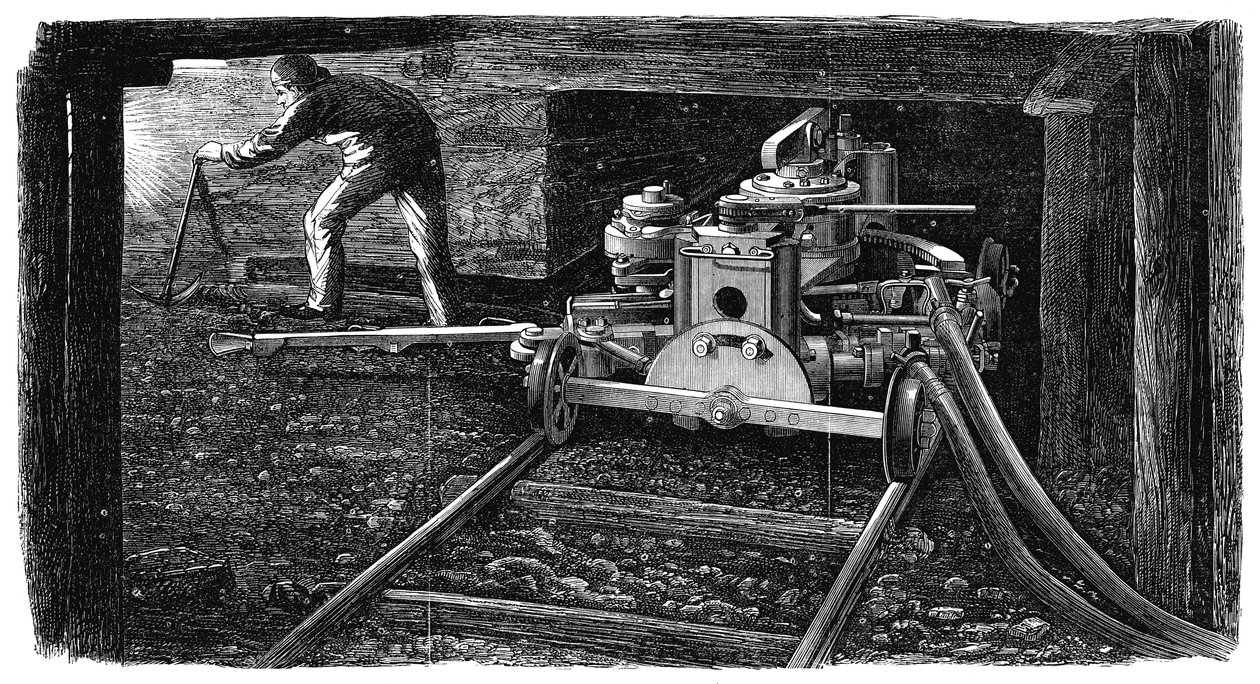 Hydraulisk kullskjæremaskin, kalt The Iron Man, 1867 av Unbekannt