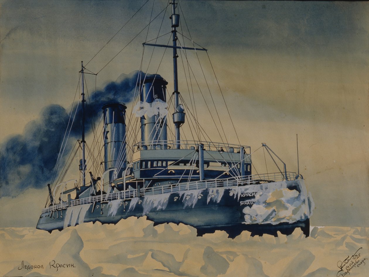 Isbryter Krasin blant isflak i Barentshavet, 1932 av Unbekannt