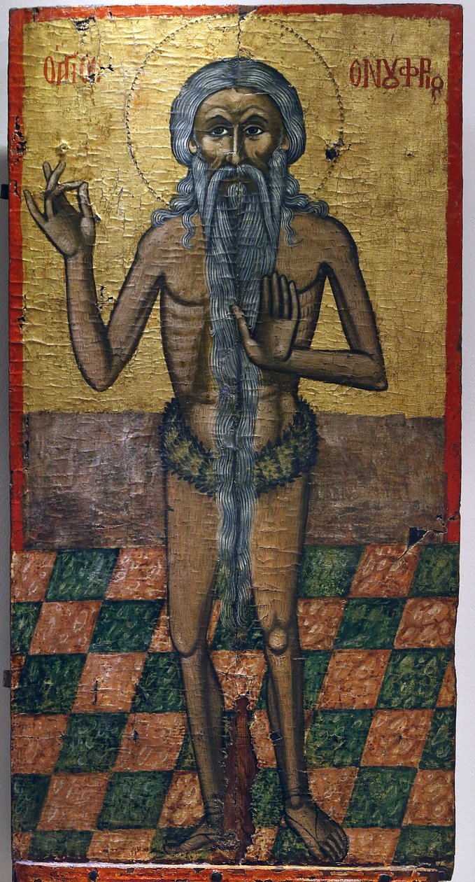 Ikon i Pedoulas bysantinske museum: Saint Onoufrios (1600-tallet), 20150510, Pedoulas, Kypros av Unbekannt