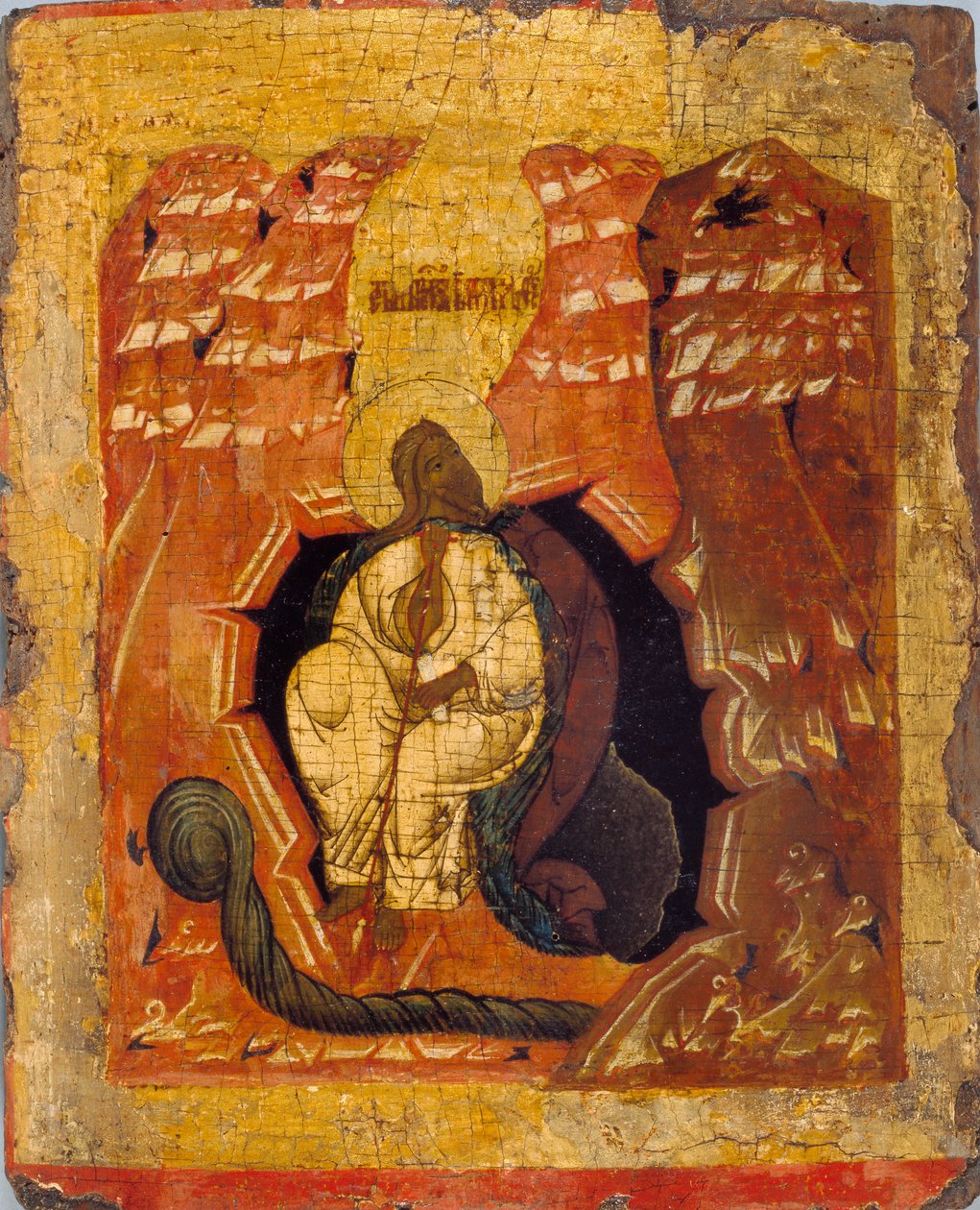 Ikon av Elias matet av en kråke, 1400-1500-tallet 1401-1600 av Unbekannt