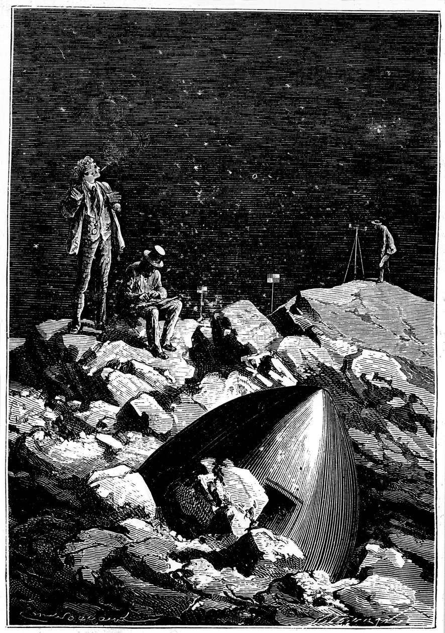 Illustrasjon fra Fra jorden til månen av Jules Verne, 1865 av Unbekannt