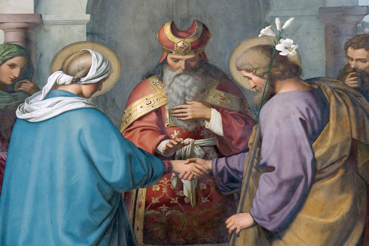 Den keiserlige katedralen i Speyer. Malerier av Schraudolph. Josef og Maria. Bryllup, Speyer, Tyskland av Unbekannt