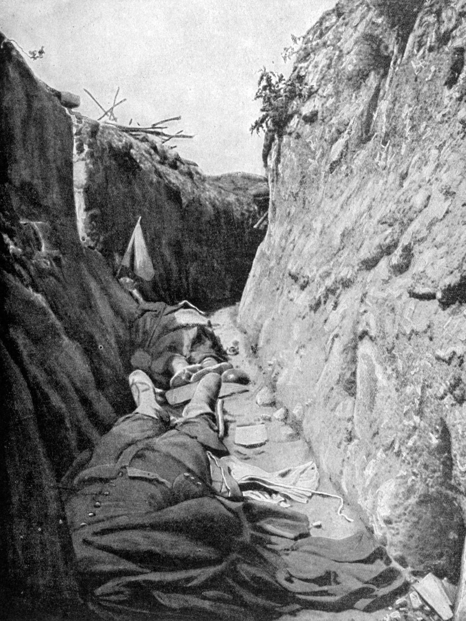 I en av skyttergravene i Quennevières, slaget ved Champagne, 1915 av Unbekannt