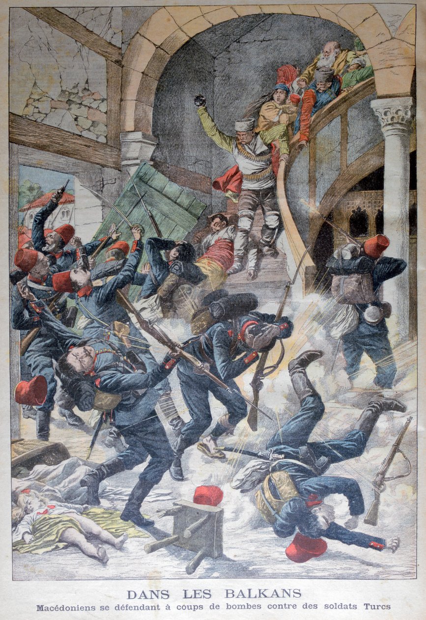 På Balkan: Makedonere forsvarer seg med bomber mot tyrkiske soldater, 1903 av Unbekannt