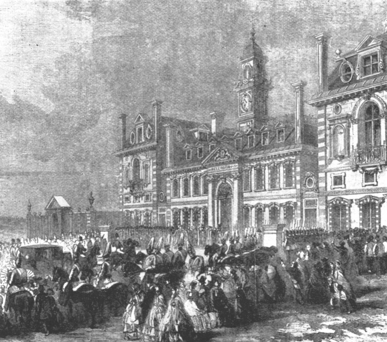 Innvielse av Wellington College, Sandhurst: Dronning Victorias ankomst, 1859, 1901. av Unbekannt
