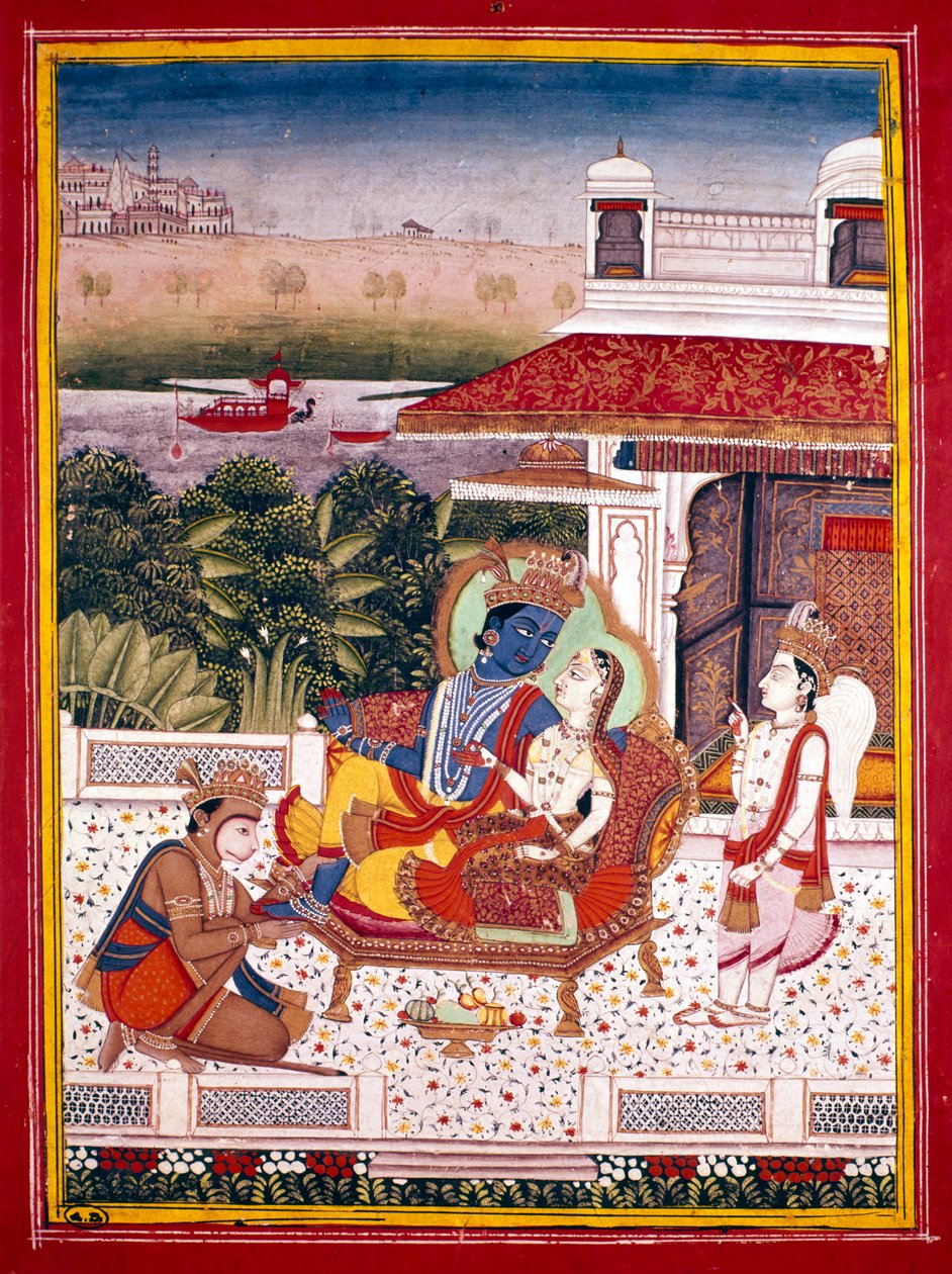 Indisk miniatyr som viser Krishna og en prinsesse på en sofa, 1700-tallet av Unbekannt