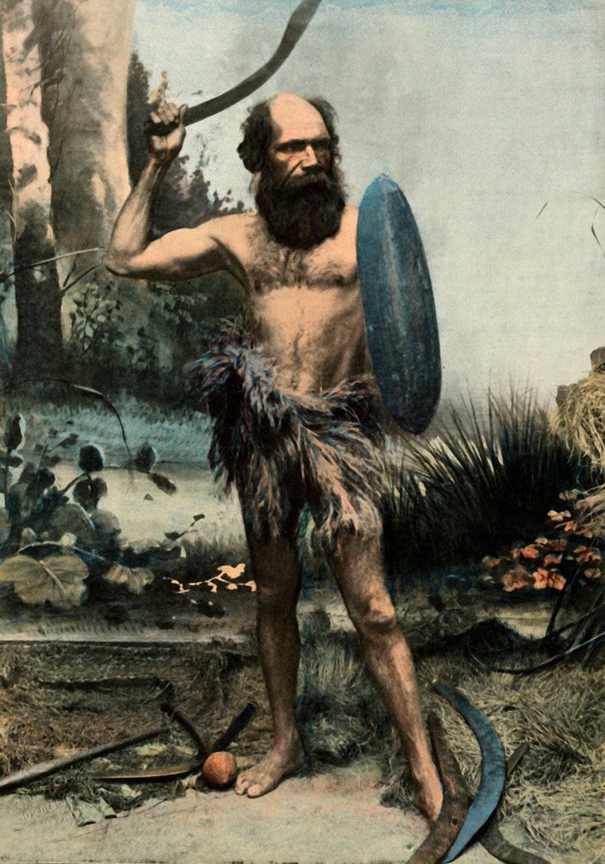 Urfolks australske hær Du Boomerang, aborigin bevæpnet med en Boomerang, 1900. av Unbekannt