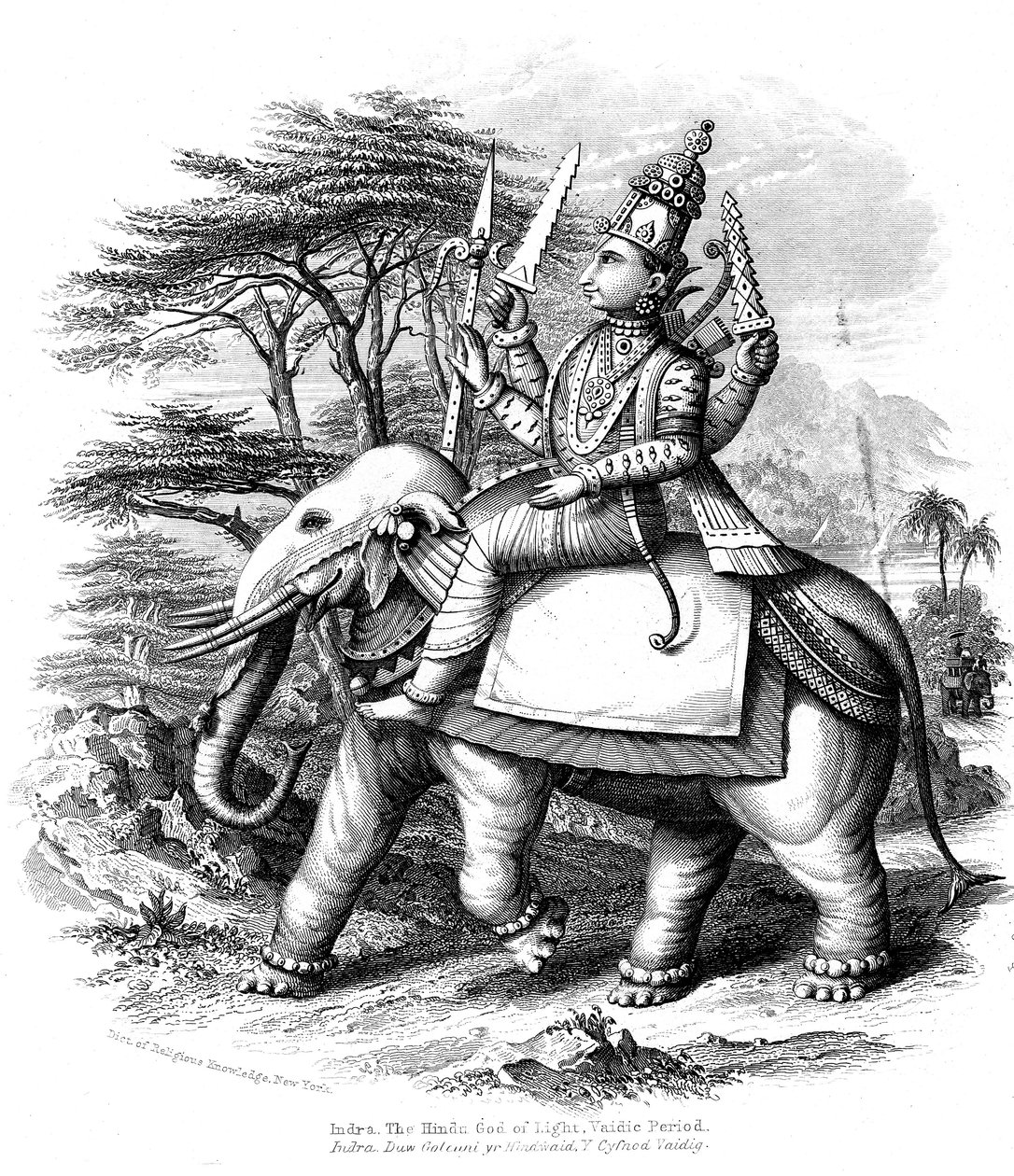 Indra, rektor for de vediske gudene i India monterte på elefanten sin, c1880 av Unbekannt
