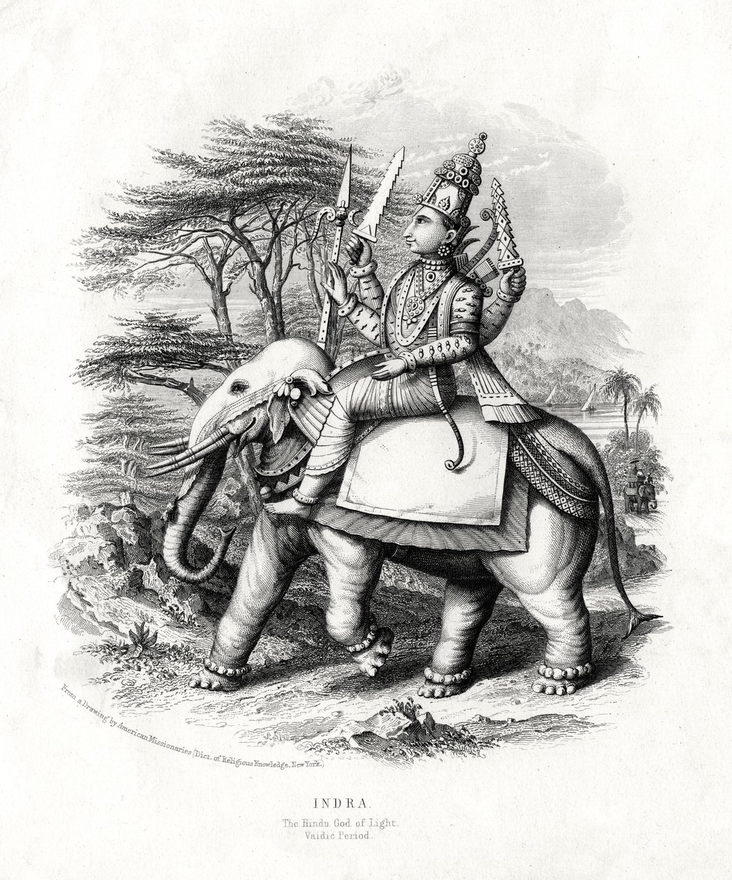 Indra, den hinduistiske lysets gud, 1800-tallet av Unbekannt