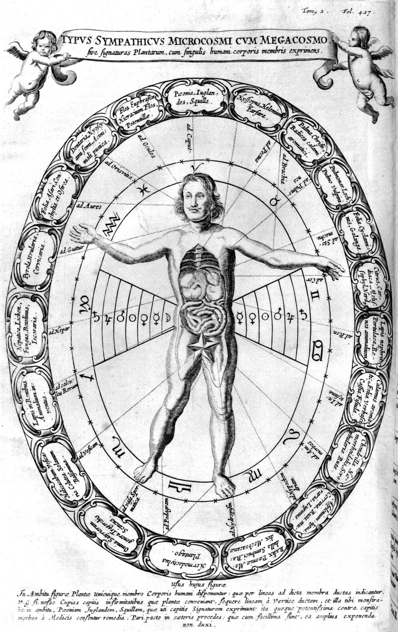Påvirkning av universet, makrokosmos, på mennesket, mikrokosmos, 1678 av Unbekannt
