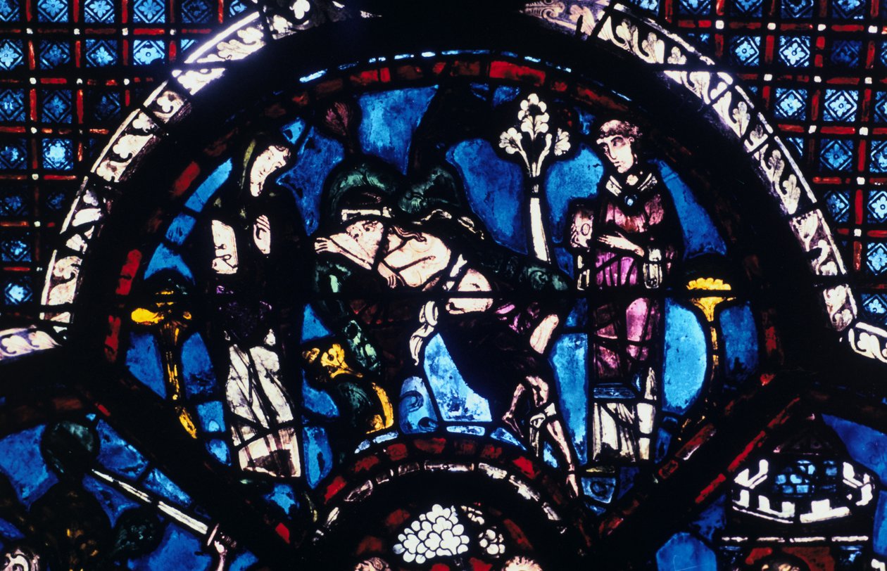 Skadet pilegrim ignorert av prest og levitt, glassmalerier, Chartres katedral, Frankrike, 1205-1215 av Unbekannt