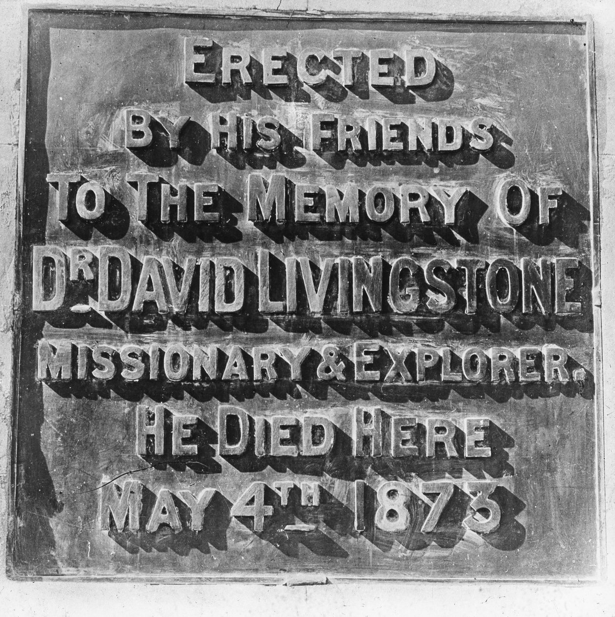 Inskripsjon på monumentet til David Livingstone, Zambia, Afrika, slutten av 1800- eller begynnelsen av 1900-tallet av Unbekannt