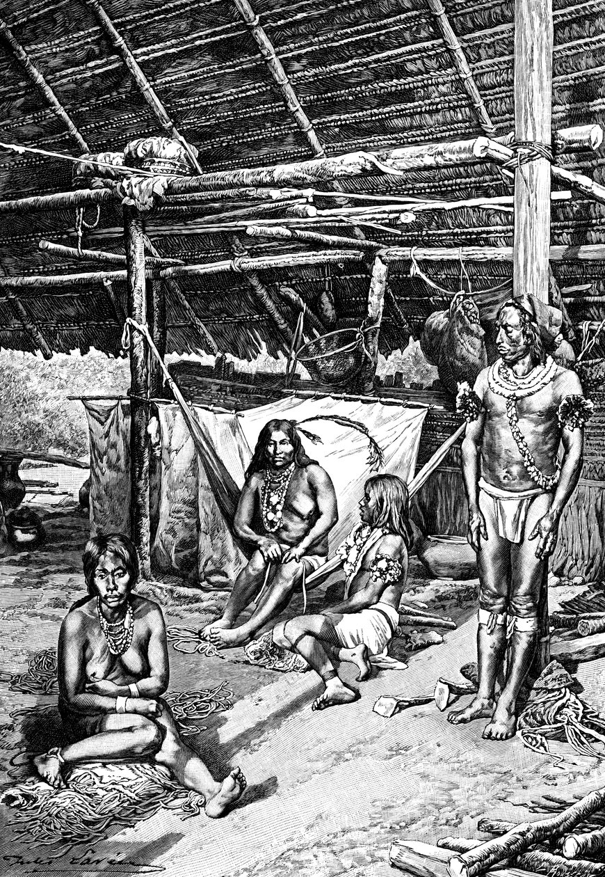 Inne i en Ticuna-hytte, Sør-Amerika, 1895 av Unbekannt