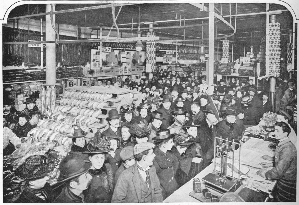 Inne i en stor proviantbutikk, Hammersmith, London, 1901 1903 av Unbekannt