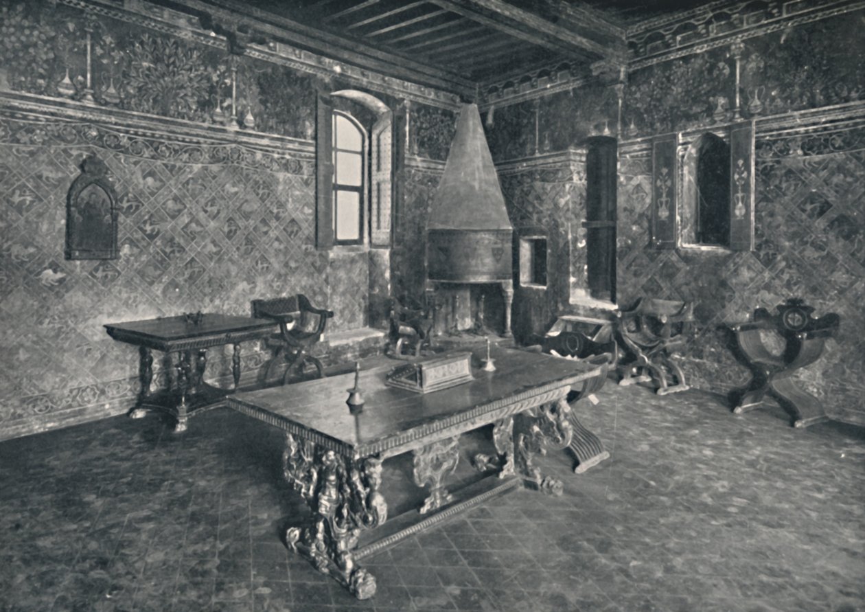 Interiør, Palazzo Davanzati - med florentinsk bord fra slutten av 1500-tallet, 1928 av Unbekannt