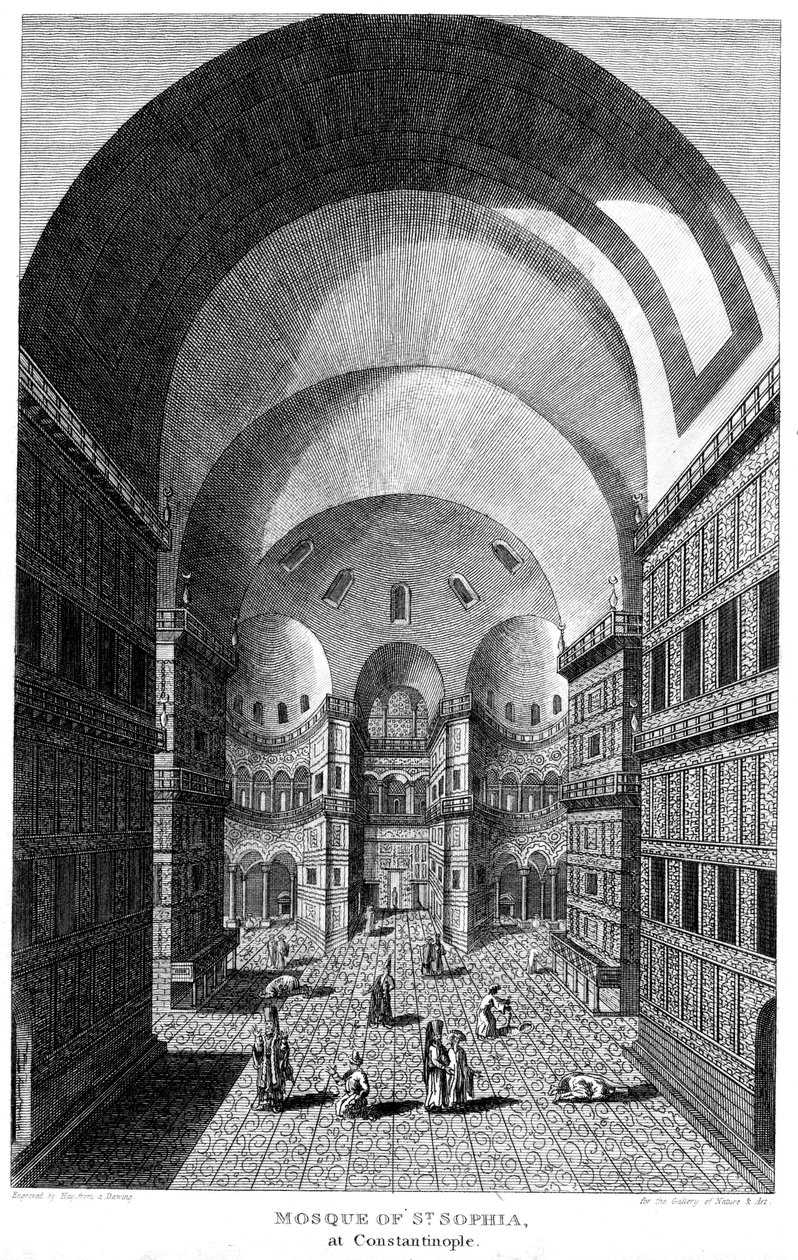 Interiør i Hagia Sophia, Konstantinopel, gravering, 1815 av Unbekannt