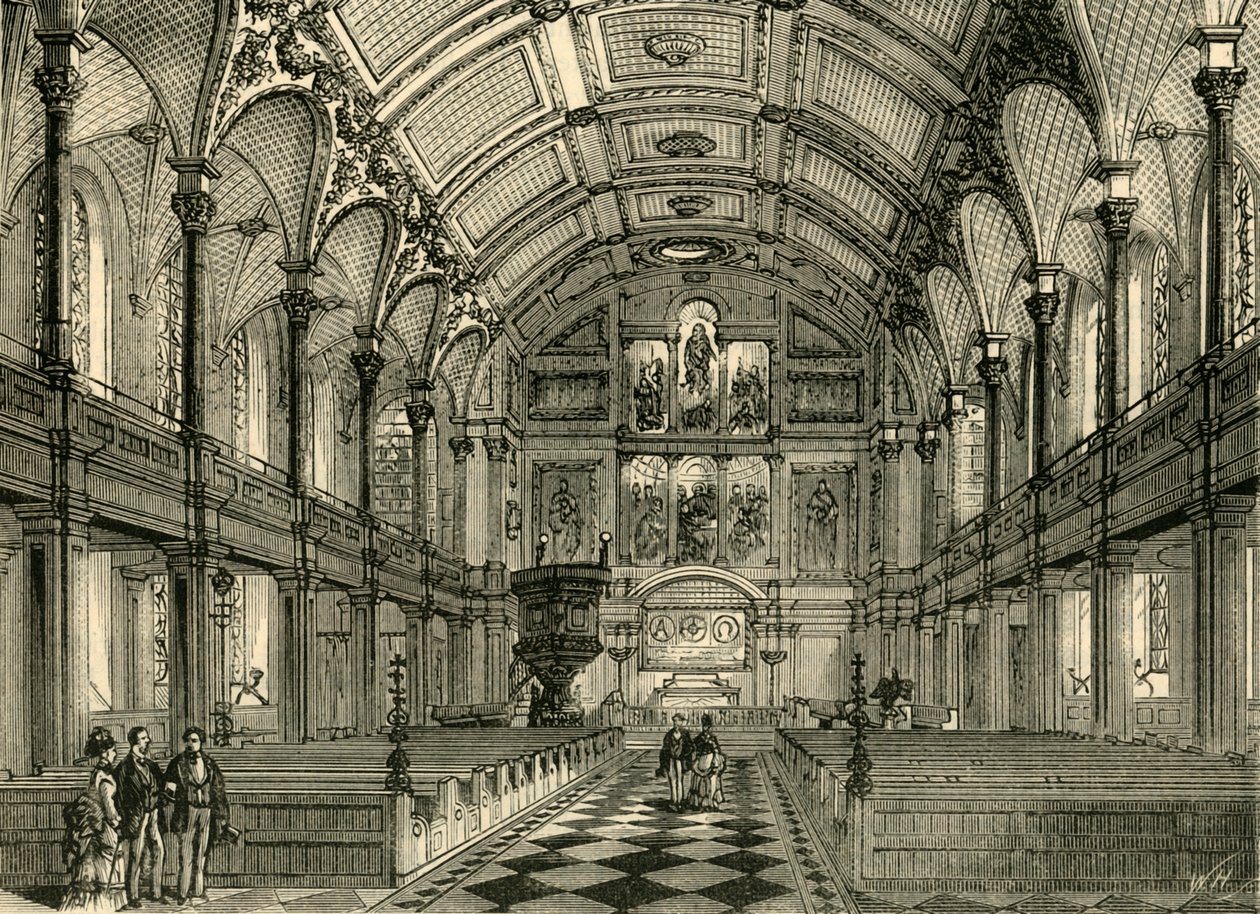 Interiør i St. Andrews-kirken, c1872. av Unbekannt