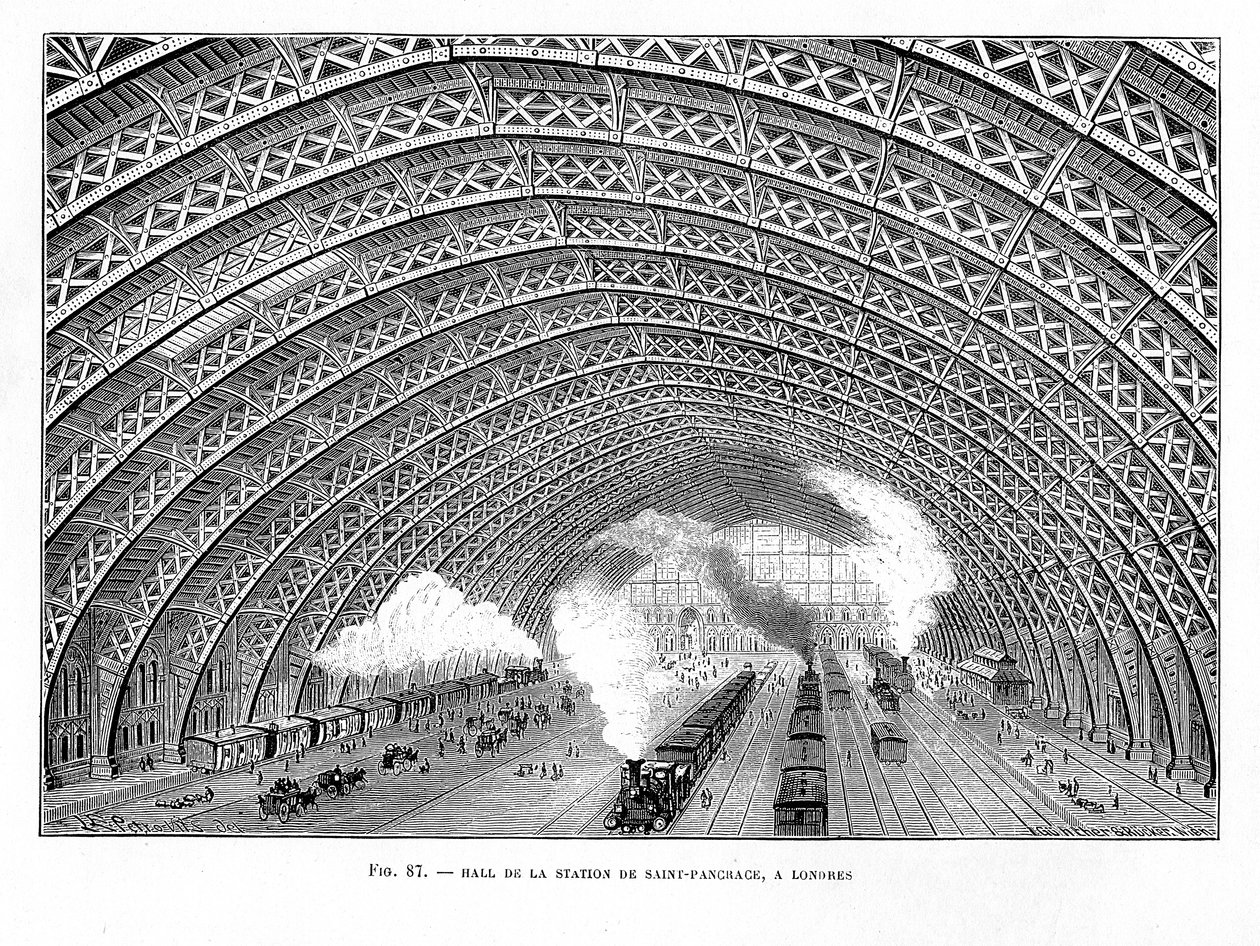 Interiør av St Pancras jernbanestasjon, London, 1865 av Unbekannt