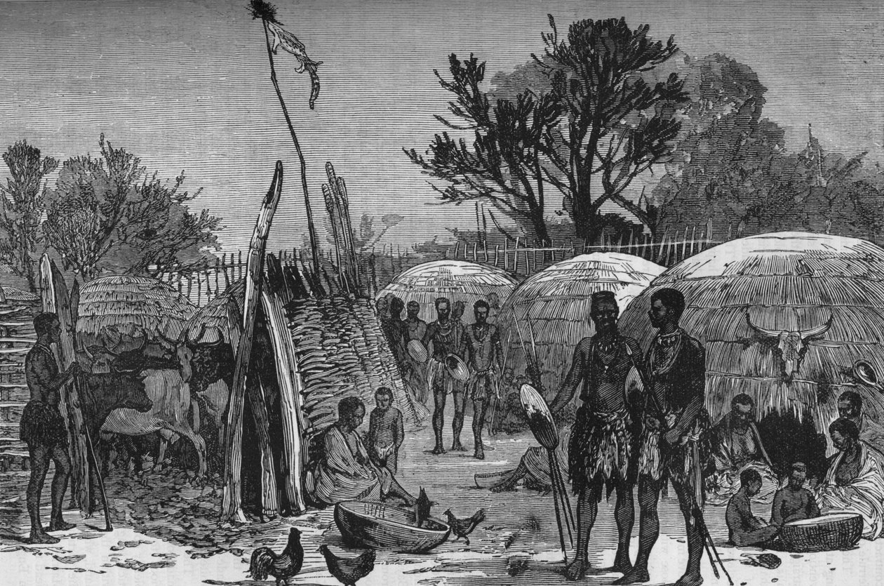 Interiør av en Zuli Kraal ved Tugela-elven, c1880 av Unbekannt