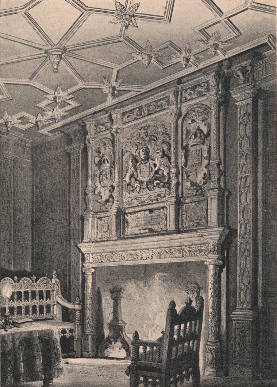 Interiør i et gammelt hus i Enfield, Middlesex, kjent som "Queen Elizabeths Palace", 1915 av Unbekannt