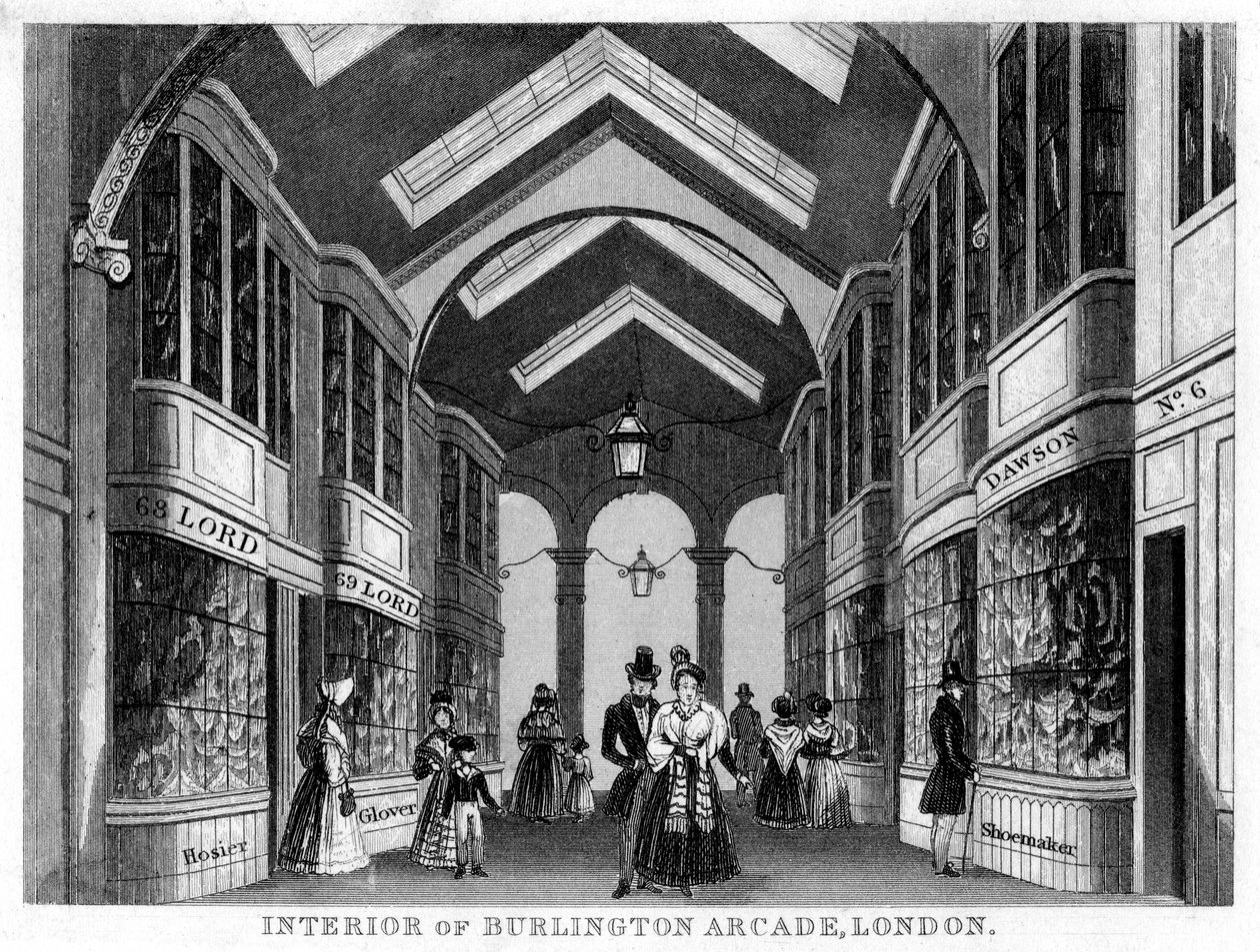 Interiør i Burlington Arcade, Westminster, London, 1800-tallet av Unbekannt
