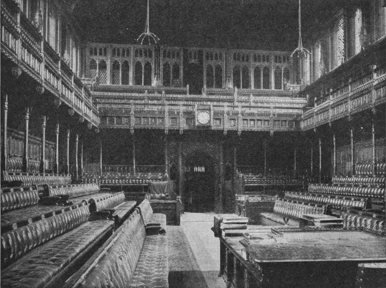 Interiør av House of Commons, Westminster, med utsikt mot Strangers Gallery, 1909 av Unbekannt