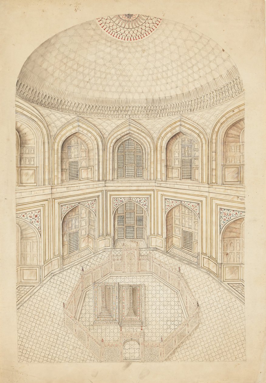Interiør av Taj Mahal-mausoleet, tidlig på 1800-tallet. av Unbekannt