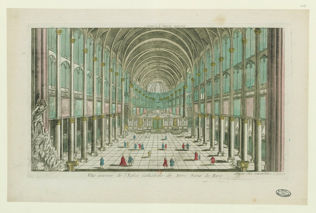 Innvendig utsikt over katedralen Notre-Dame de Paris, ca 1770. av Unbekannt