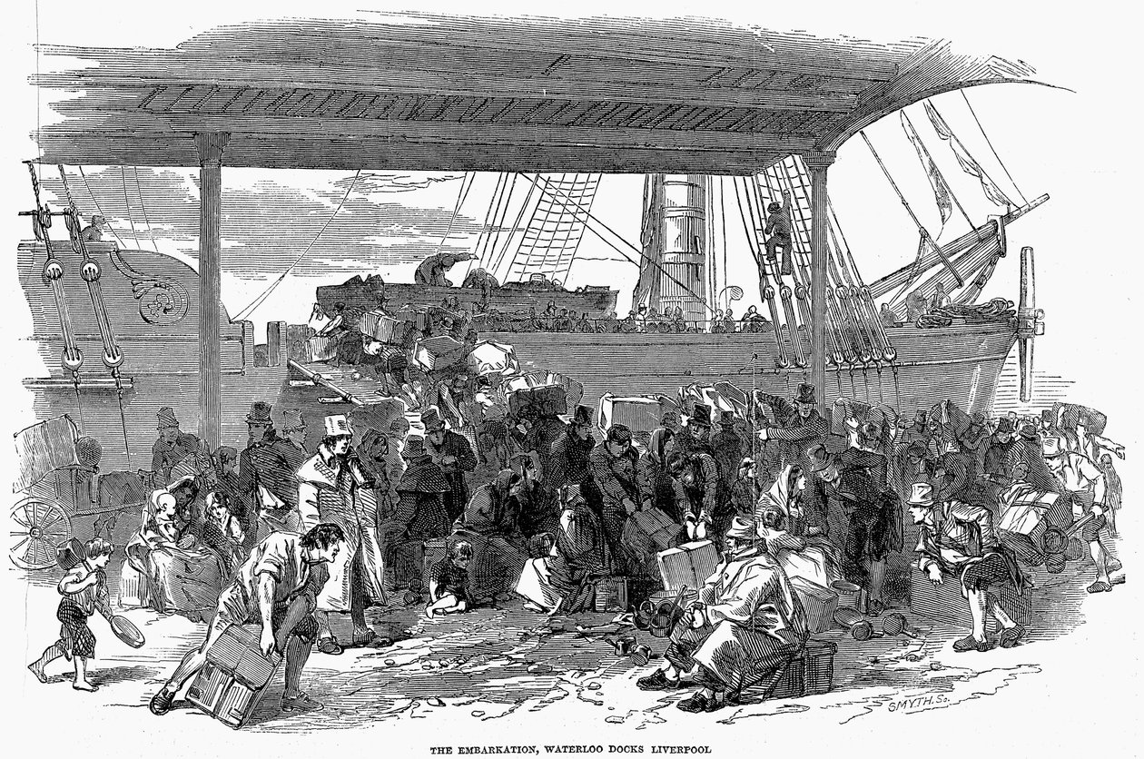 Irske emigranter på vei til Amerika ved Waterloo Docks, Liverpool, 1850 av Unbekannt