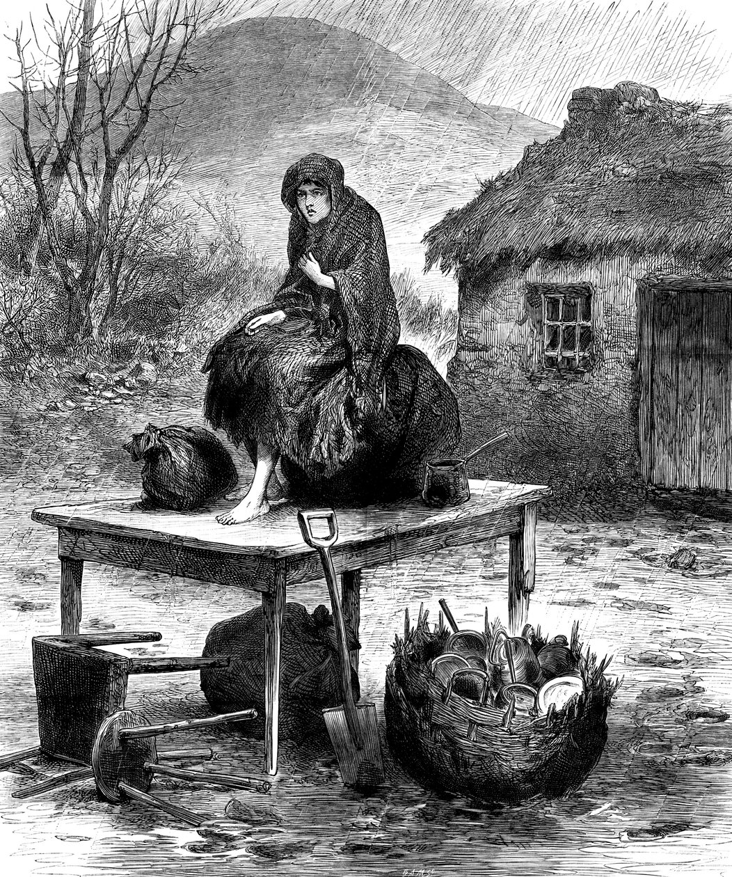 Irsk bondepike som vokter familiens siste eiendeler, 1886 av Unbekannt
