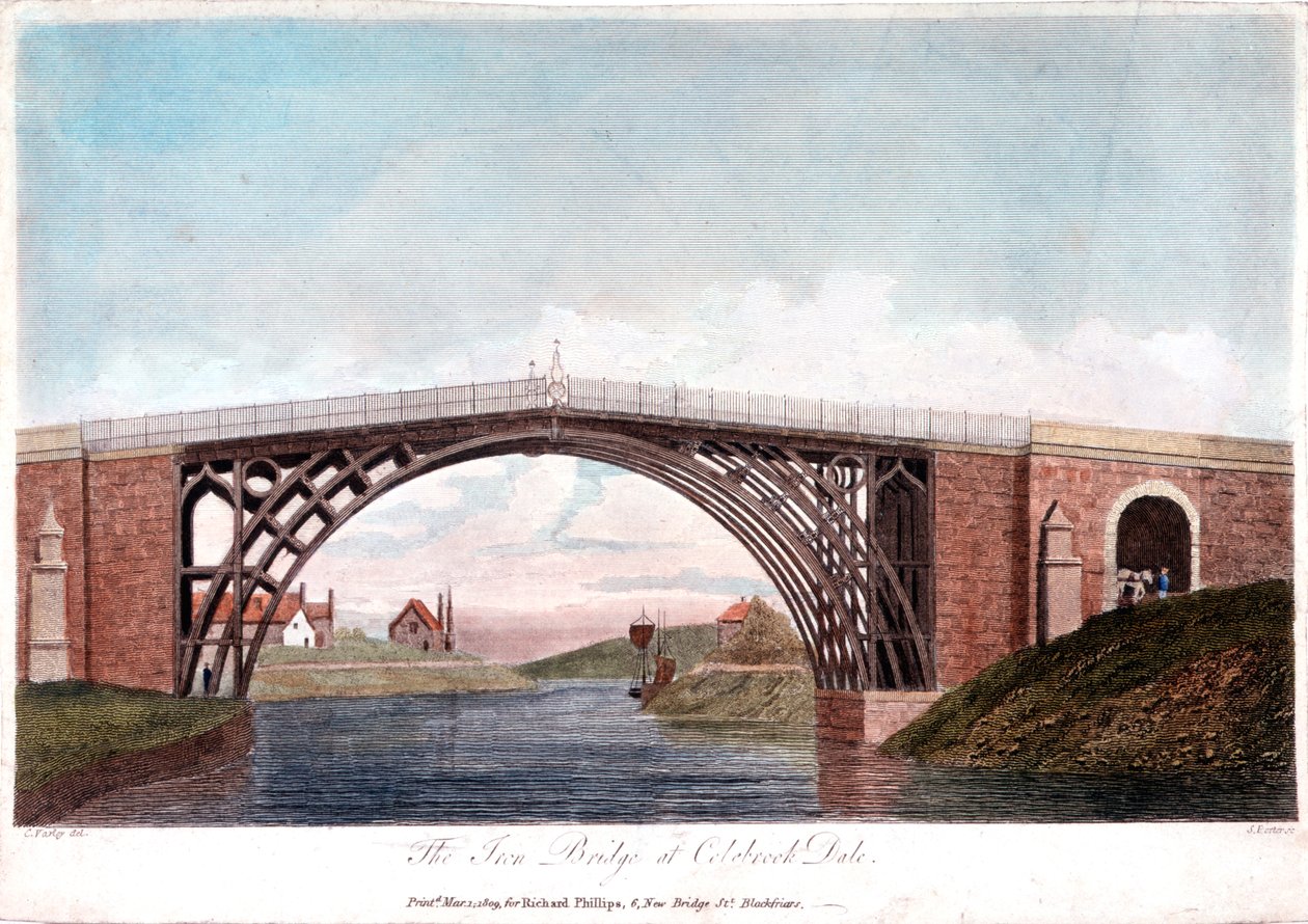 Jernbro over Severn ved Ironbridge, Coalbrookdale, England, bygget 1779 1809 av Unbekannt