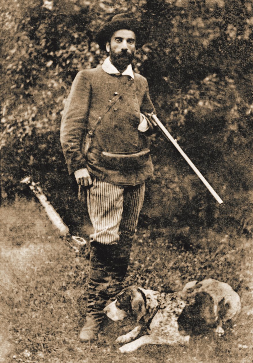 Isaac Ilyich Levitan 1860-1900 med hunden sin Vesta, før 1893. av Unbekannt