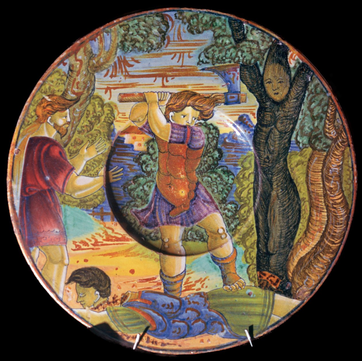 Italiensk lertøyplate, Erysichthon som feller et tre i Ceres-lunden, 1500-tallet av Unbekannt