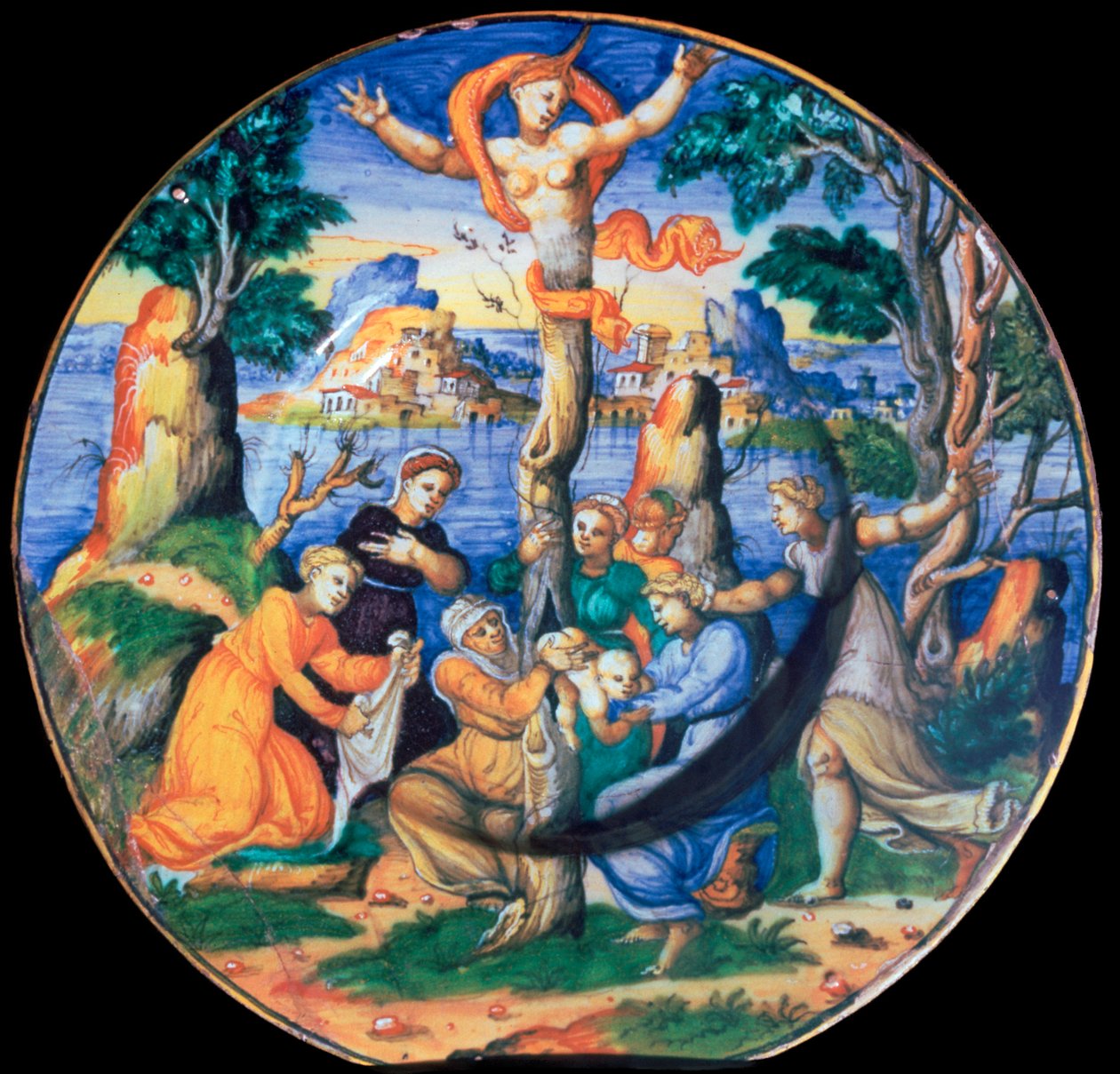 Italiensk lertøyplate som viser fødselen til Adonis, ca. 1500-tallet av Unbekannt