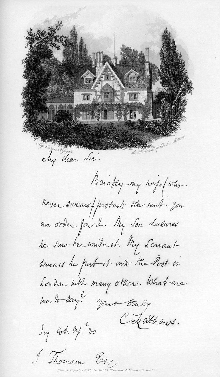 Ivy Cottage, Highgate, residens til Charles Mathews, tidlig på 1800-tallet, 1840 av Unbekannt
