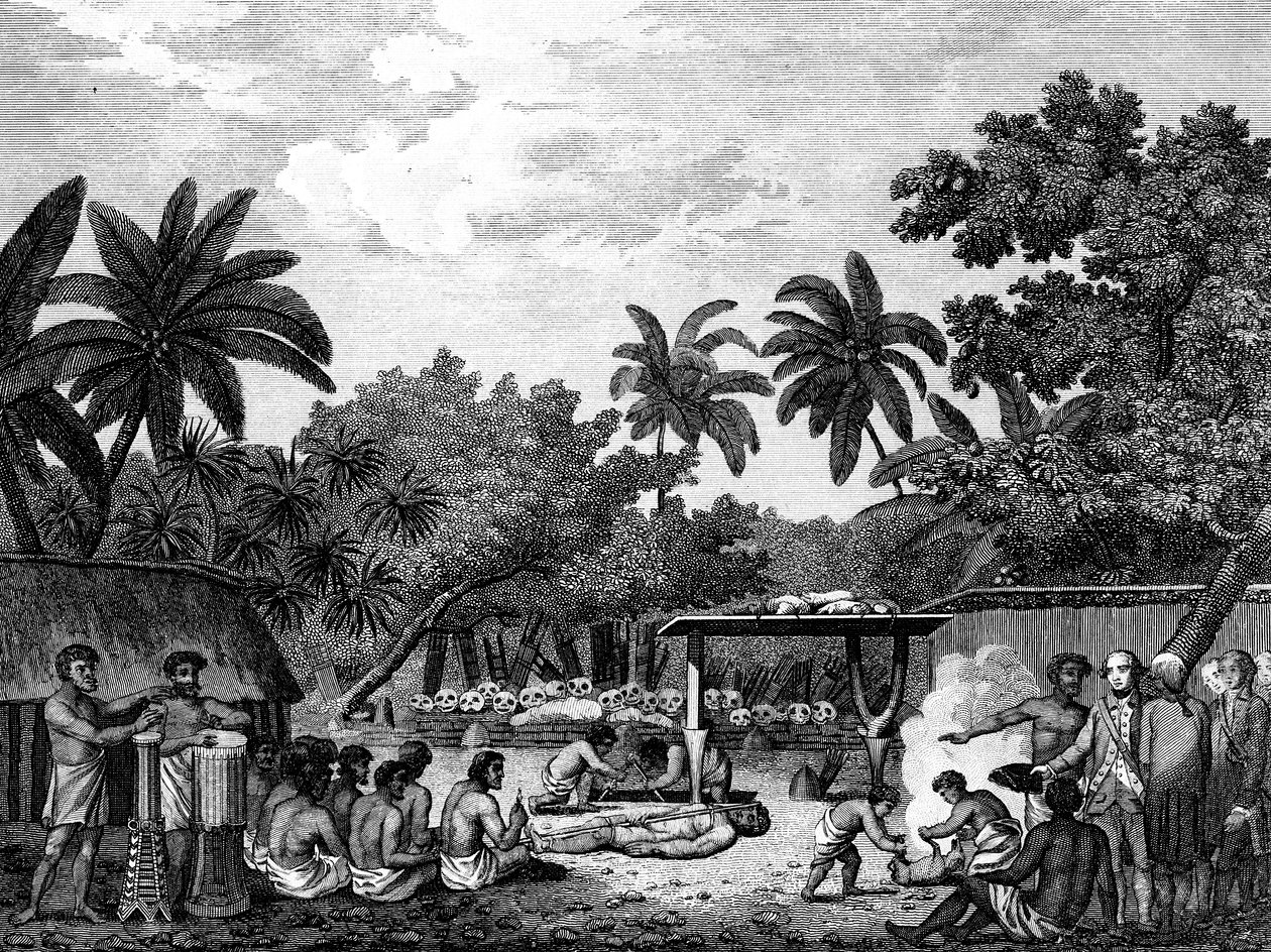 James Cook, engelsk navigatør, vitne til menneskeofring i Taihiti Otaheite c1773 1815 av Unbekannt