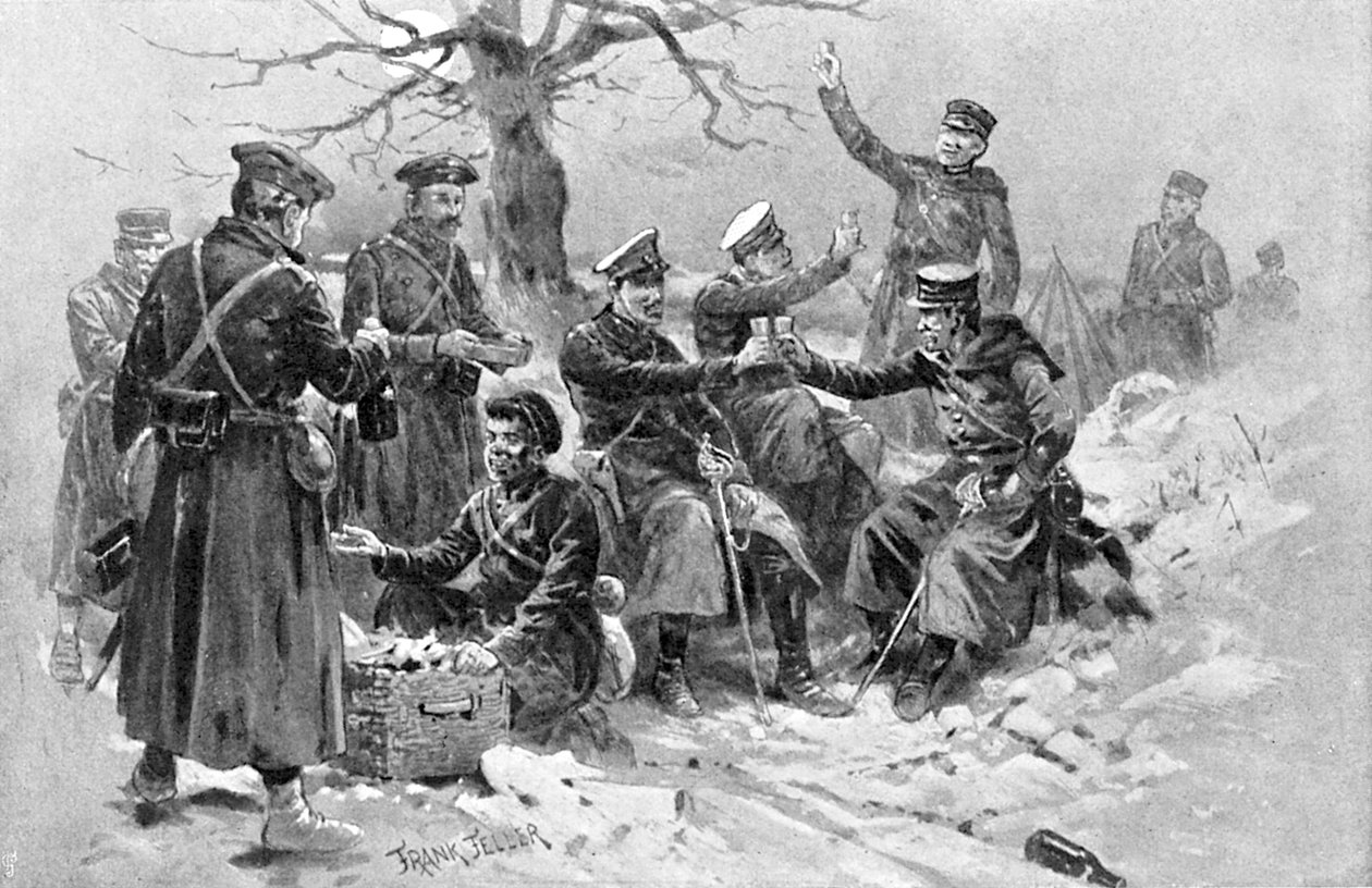 Japanske og russiske soldater forbrødring, russisk-japanske krig, 1904-5 av Unbekannt