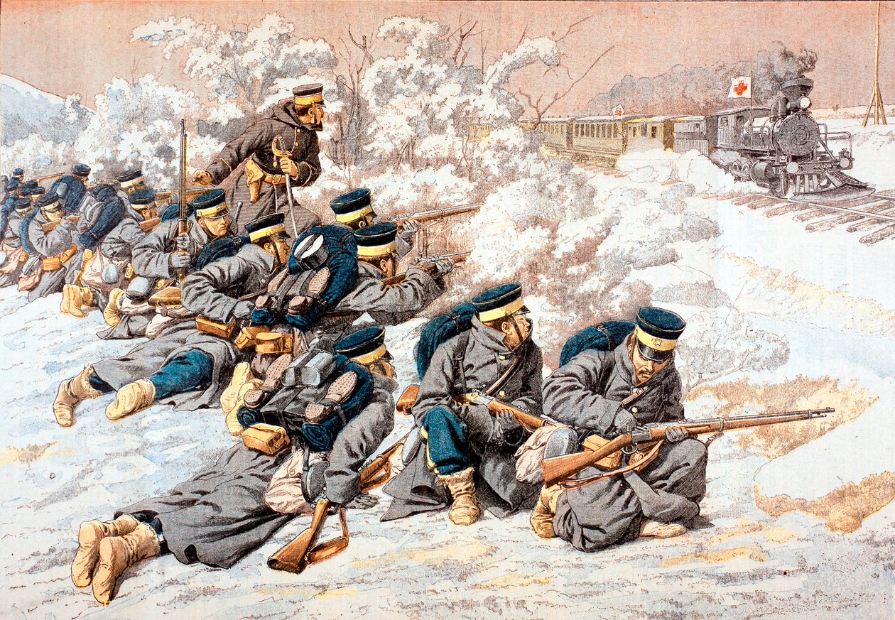 Japansk skyting på russisk Røde Kors-tog, russisk-japansk krig, 1904 av Unbekannt