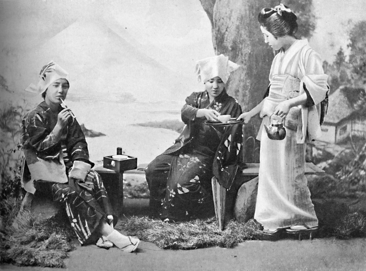 Japanske bondepiker som tar te i hvile, 1902 av Unbekannt