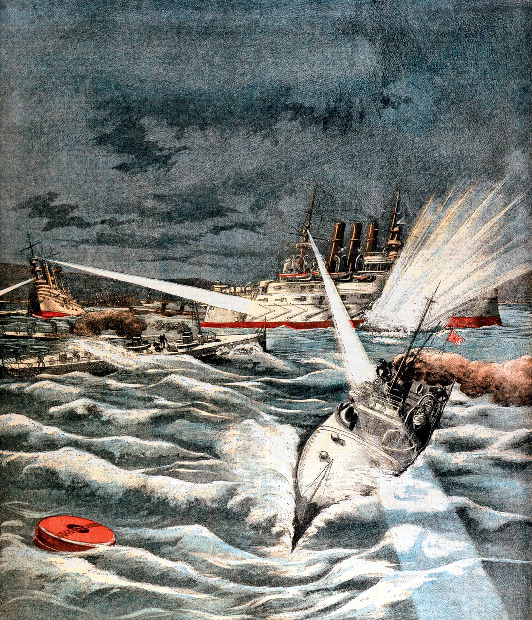 Japanske torpedobåter gjør overraskelsesangrep, russisk-japanske krig, 1904 av Unbekannt