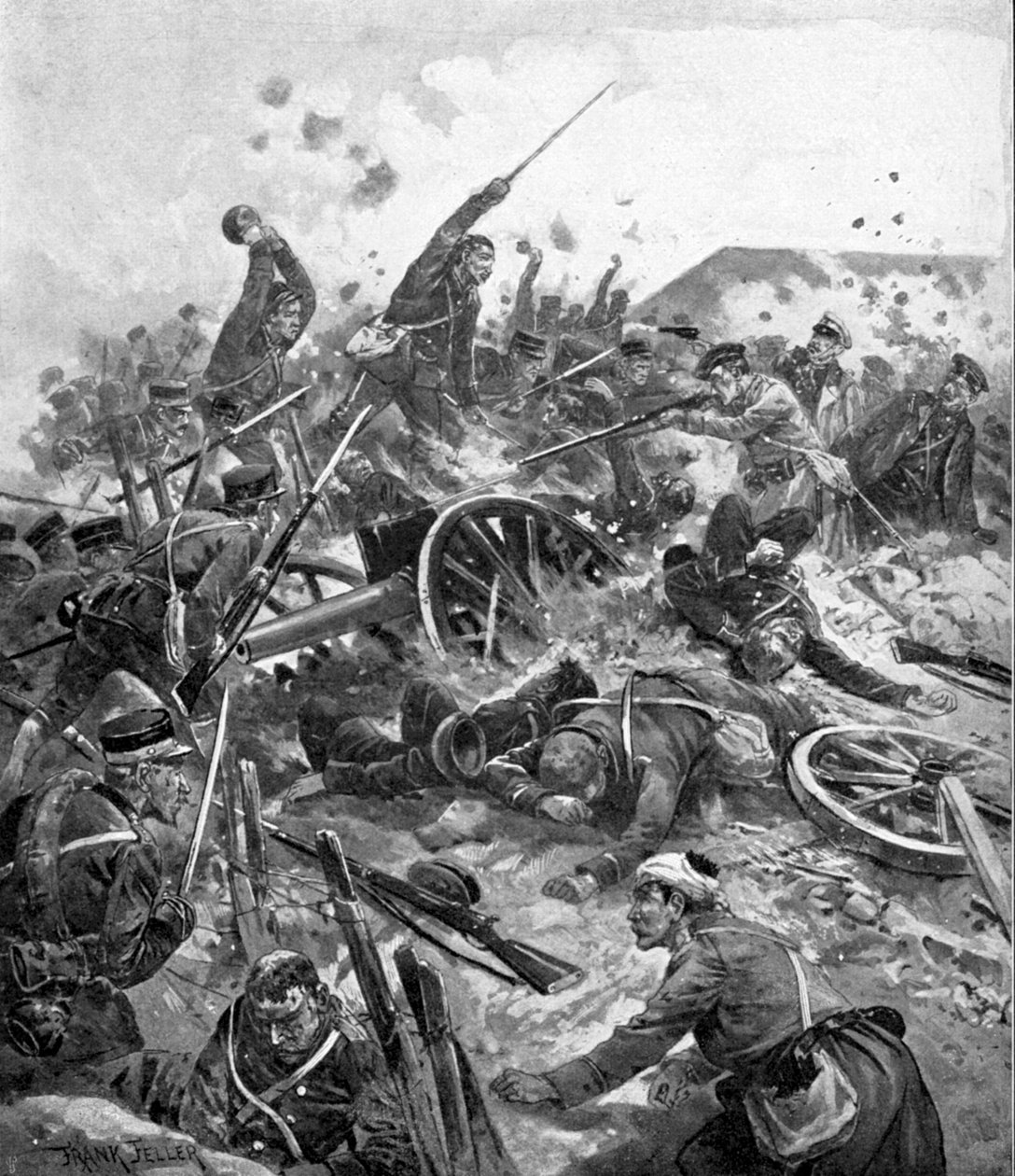 Japanske tropper stormer russisk fort, russisk-japansk krig, 1904-5 av Unbekannt