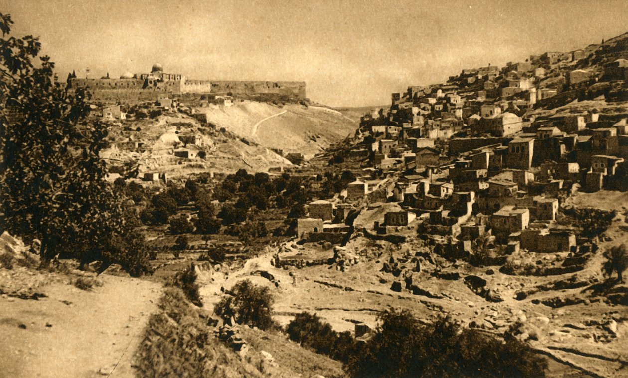 Jerusalem - Kidrondalen, Siloam og bymuren, c1918-c1939. av Unbekannt