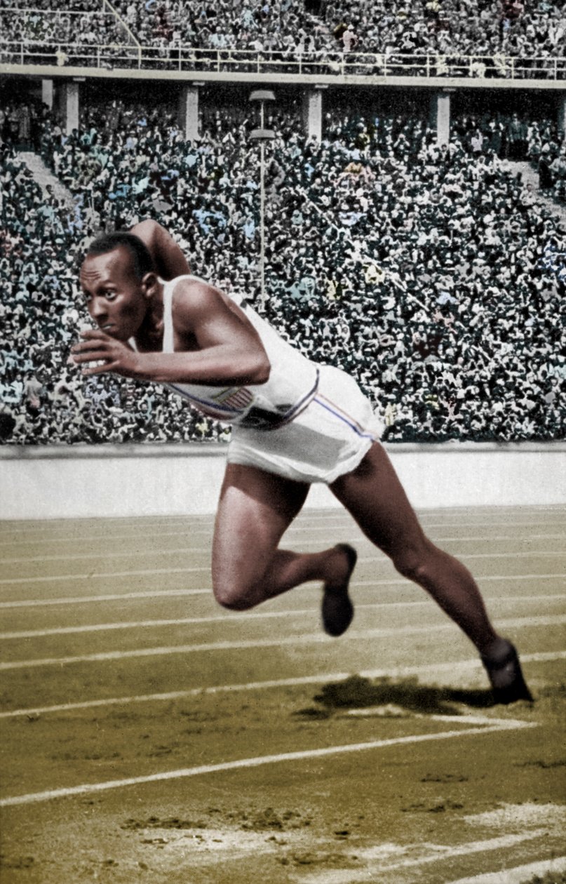 Jesse Owens ved starten av 200 meter ved de olympiske leker i Berlin, 1936 av Unbekannt
