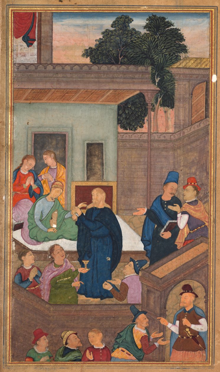 Jesus vekker Jairus datter fra de døde, fra et hellighetsspeil Mirat al-quds..., 1602-16 av Unbekannt