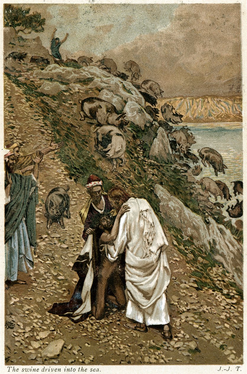 Jesus kaster djevler ut av en knelende mann, ca 1890 av Unbekannt