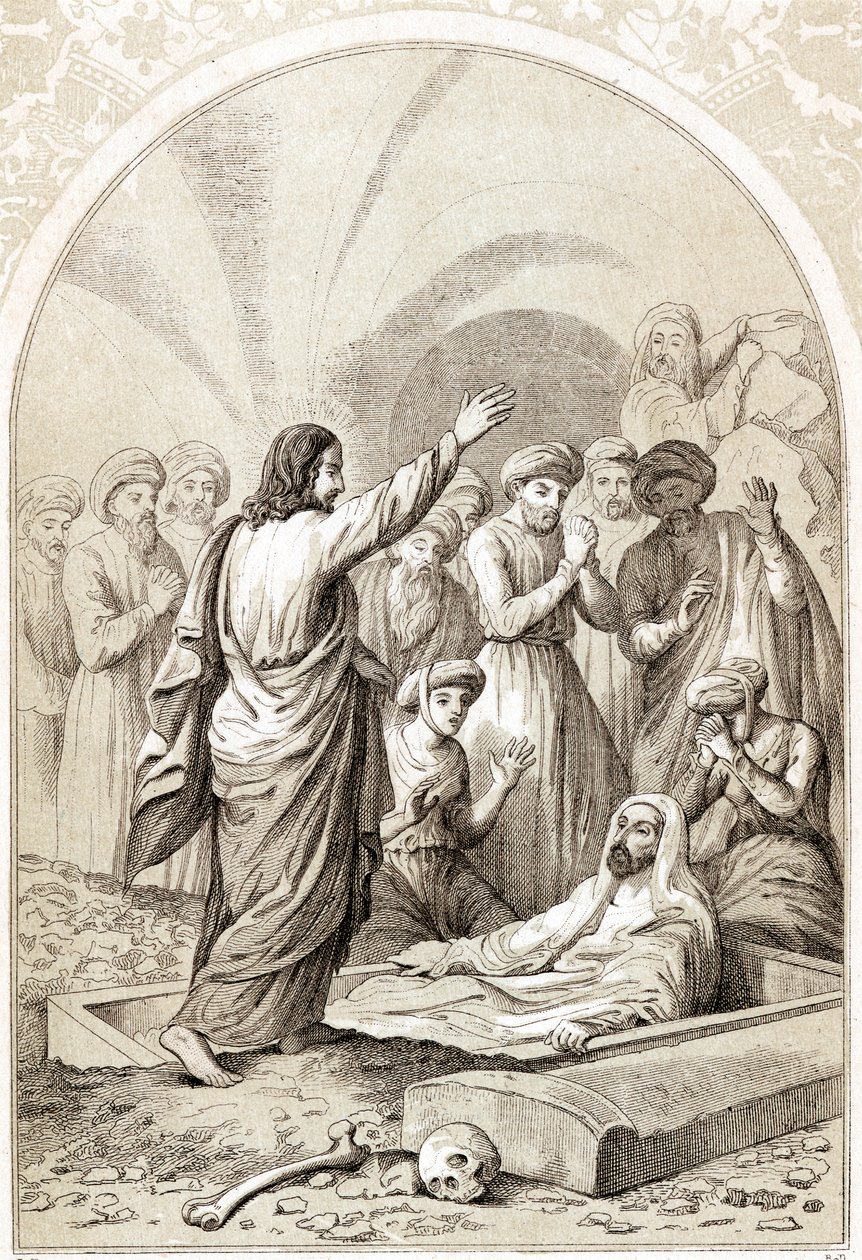Jesus reiser Lasarus opp fra graven, ca 1880 av Unbekannt