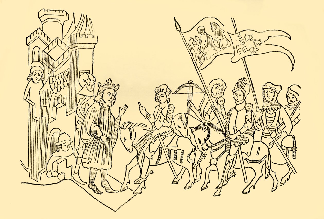 Jeanne d'Arc kommer til retten til den franske kongen, c1930. av Unbekannt