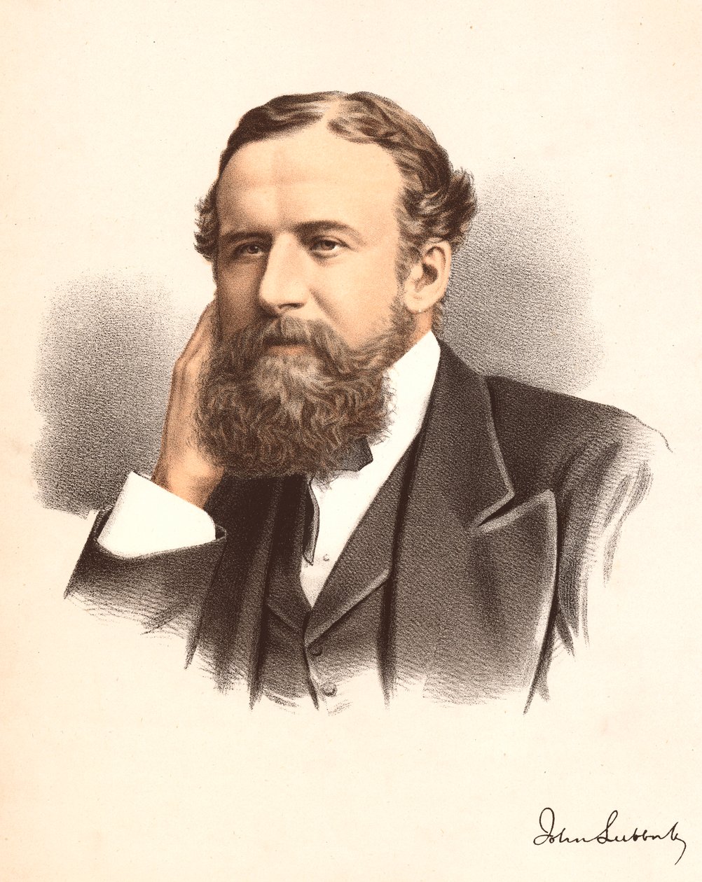 John Lubbock , første baron Avebury , engelsk bankmann, arkeolog, naturforsker og politiker, c1880 av Unbekannt